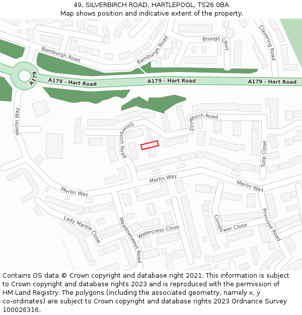 49, SILVERBIRCH ROAD, HARTLEPOOL, TS26 0BA: Location map and indicative extent of plot