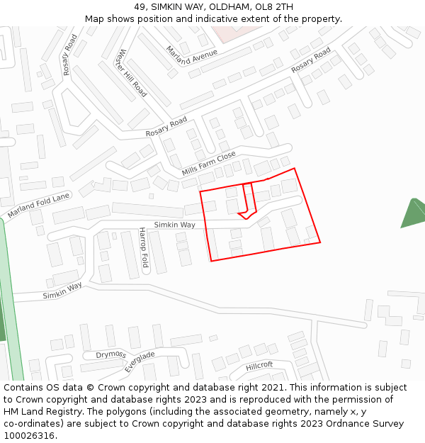 49, SIMKIN WAY, OLDHAM, OL8 2TH: Location map and indicative extent of plot