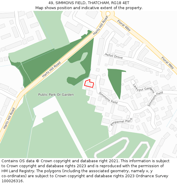 49, SIMMONS FIELD, THATCHAM, RG18 4ET: Location map and indicative extent of plot