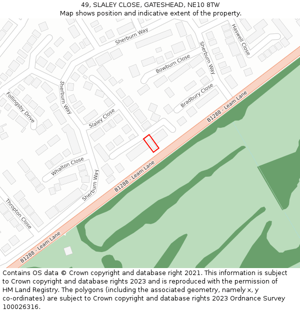 49, SLALEY CLOSE, GATESHEAD, NE10 8TW: Location map and indicative extent of plot