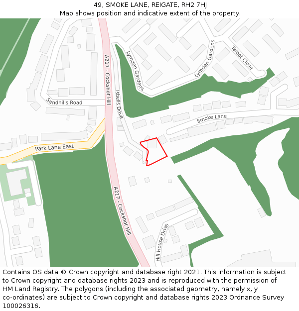 49, SMOKE LANE, REIGATE, RH2 7HJ: Location map and indicative extent of plot