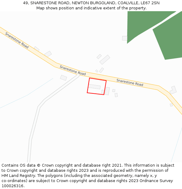 49, SNARESTONE ROAD, NEWTON BURGOLAND, COALVILLE, LE67 2SN: Location map and indicative extent of plot