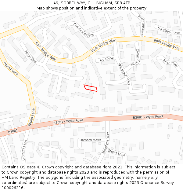 49, SORREL WAY, GILLINGHAM, SP8 4TP: Location map and indicative extent of plot