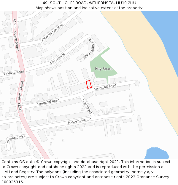 49, SOUTH CLIFF ROAD, WITHERNSEA, HU19 2HU: Location map and indicative extent of plot