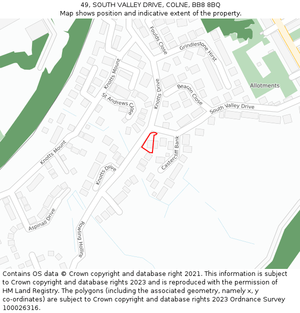 49, SOUTH VALLEY DRIVE, COLNE, BB8 8BQ: Location map and indicative extent of plot