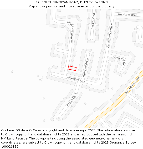 49, SOUTHERNDOWN ROAD, DUDLEY, DY3 3NB: Location map and indicative extent of plot