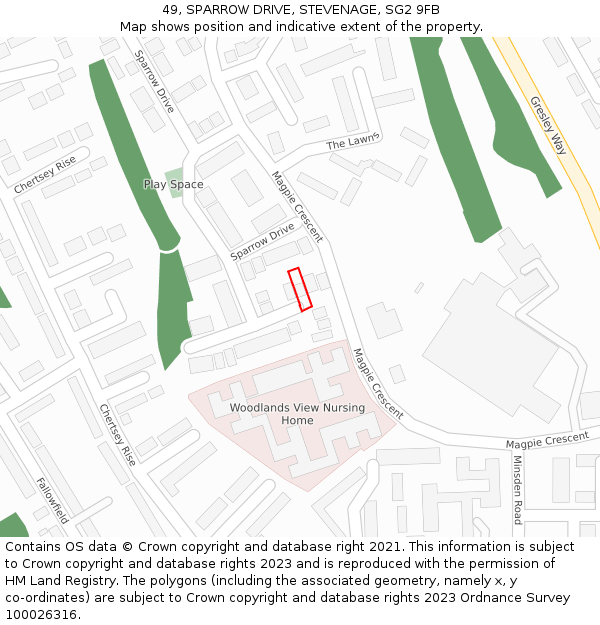 49, SPARROW DRIVE, STEVENAGE, SG2 9FB: Location map and indicative extent of plot