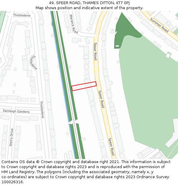 49, SPEER ROAD, THAMES DITTON, KT7 0PJ: Location map and indicative extent of plot