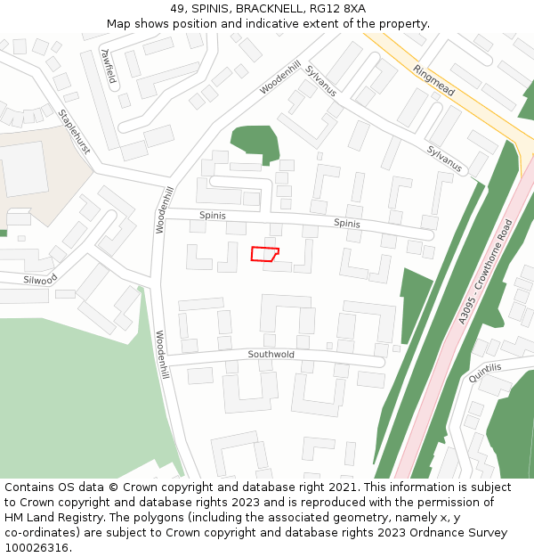 49, SPINIS, BRACKNELL, RG12 8XA: Location map and indicative extent of plot