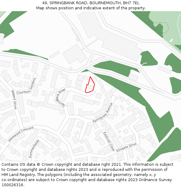 49, SPRINGBANK ROAD, BOURNEMOUTH, BH7 7EL: Location map and indicative extent of plot