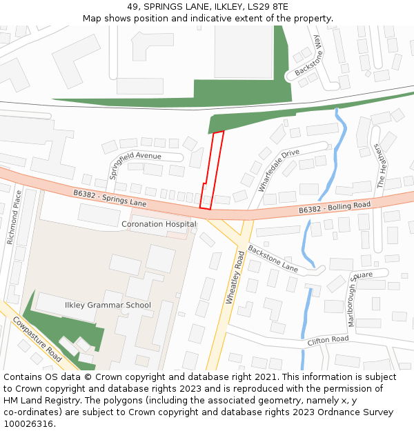 49, SPRINGS LANE, ILKLEY, LS29 8TE: Location map and indicative extent of plot