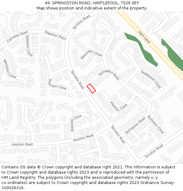 49, SPRINGSTON ROAD, HARTLEPOOL, TS26 0EY: Location map and indicative extent of plot