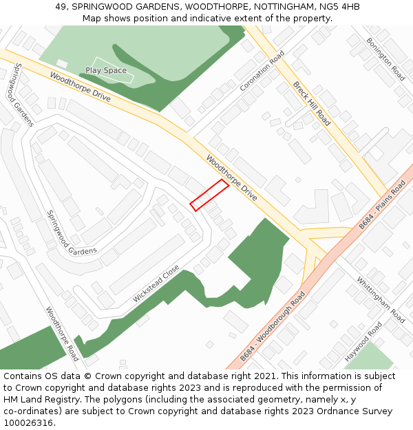 49, SPRINGWOOD GARDENS, WOODTHORPE, NOTTINGHAM, NG5 4HB: Location map and indicative extent of plot