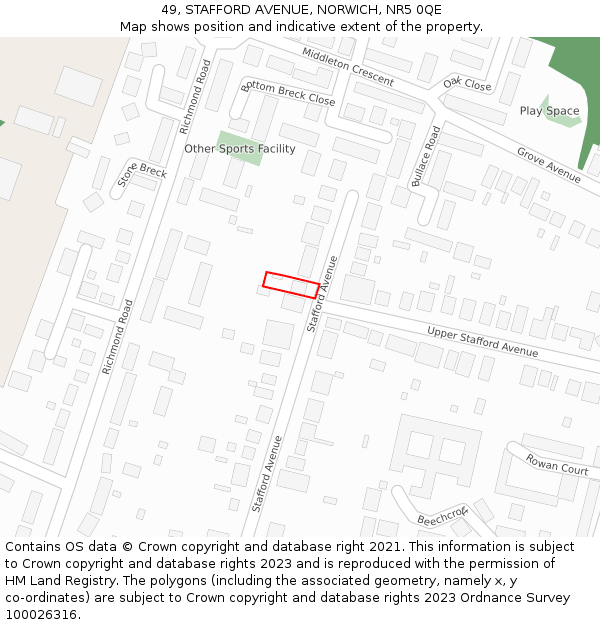 49, STAFFORD AVENUE, NORWICH, NR5 0QE: Location map and indicative extent of plot