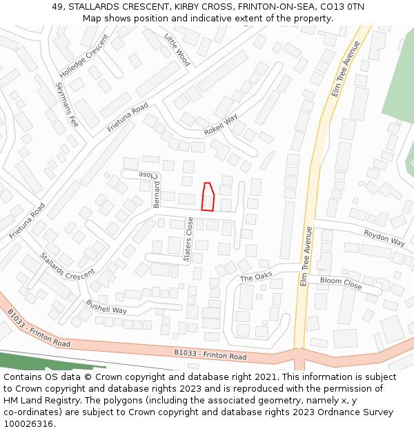 49, STALLARDS CRESCENT, KIRBY CROSS, FRINTON-ON-SEA, CO13 0TN: Location map and indicative extent of plot