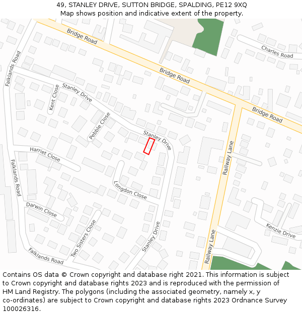 49, STANLEY DRIVE, SUTTON BRIDGE, SPALDING, PE12 9XQ: Location map and indicative extent of plot