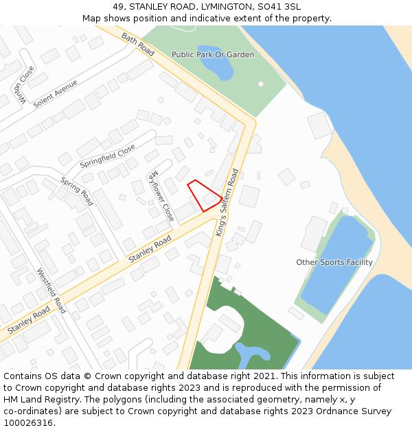 49, STANLEY ROAD, LYMINGTON, SO41 3SL: Location map and indicative extent of plot