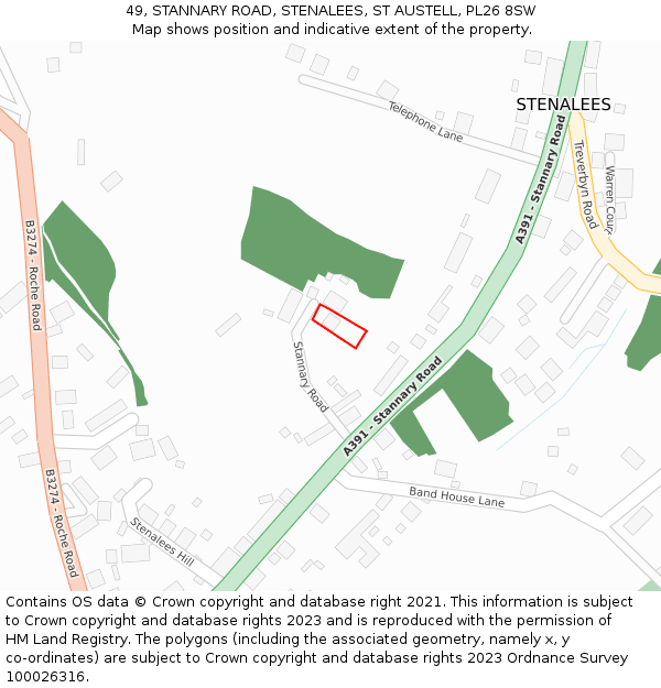 49, STANNARY ROAD, STENALEES, ST AUSTELL, PL26 8SW: Location map and indicative extent of plot