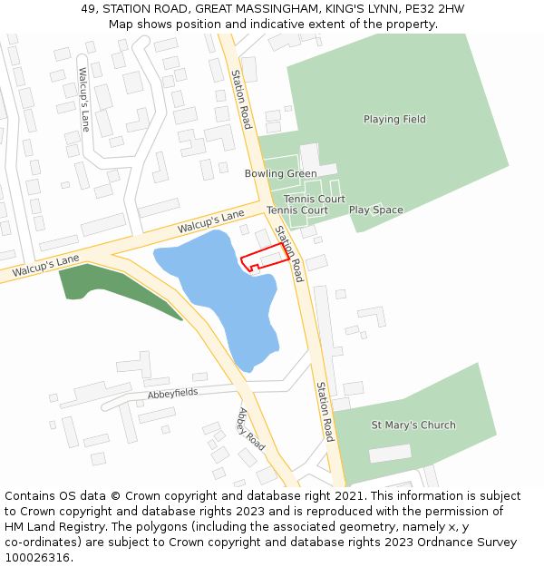 49, STATION ROAD, GREAT MASSINGHAM, KING'S LYNN, PE32 2HW: Location map and indicative extent of plot