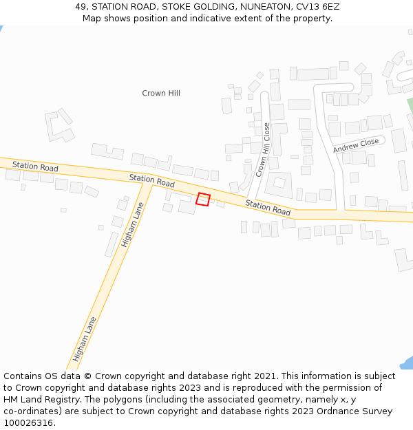 49, STATION ROAD, STOKE GOLDING, NUNEATON, CV13 6EZ: Location map and indicative extent of plot