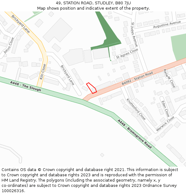 49, STATION ROAD, STUDLEY, B80 7JU: Location map and indicative extent of plot
