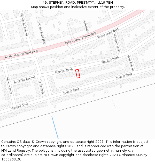 49, STEPHEN ROAD, PRESTATYN, LL19 7EH: Location map and indicative extent of plot