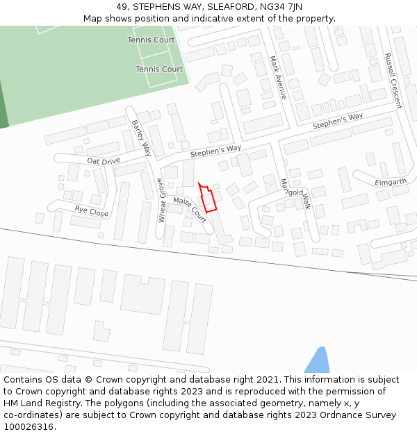 49, STEPHENS WAY, SLEAFORD, NG34 7JN: Location map and indicative extent of plot