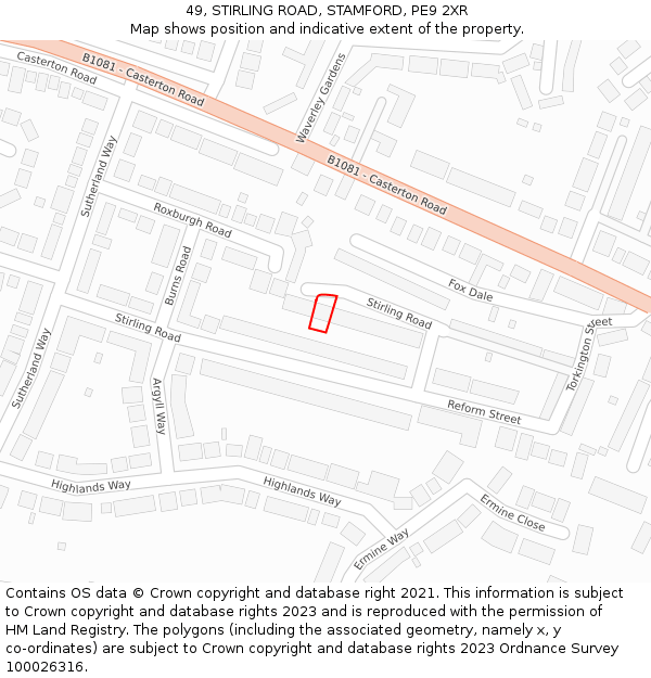 49, STIRLING ROAD, STAMFORD, PE9 2XR: Location map and indicative extent of plot