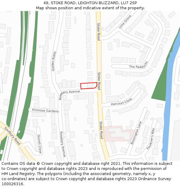 49, STOKE ROAD, LEIGHTON BUZZARD, LU7 2SP: Location map and indicative extent of plot