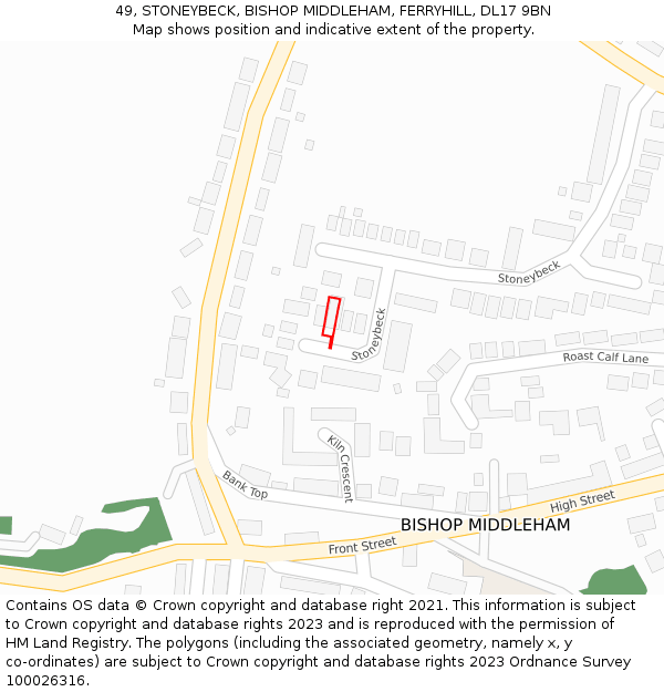 49, STONEYBECK, BISHOP MIDDLEHAM, FERRYHILL, DL17 9BN: Location map and indicative extent of plot