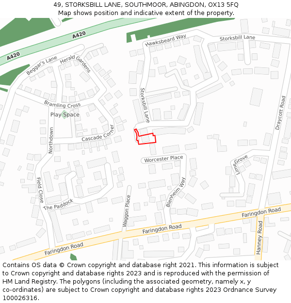 49, STORKSBILL LANE, SOUTHMOOR, ABINGDON, OX13 5FQ: Location map and indicative extent of plot