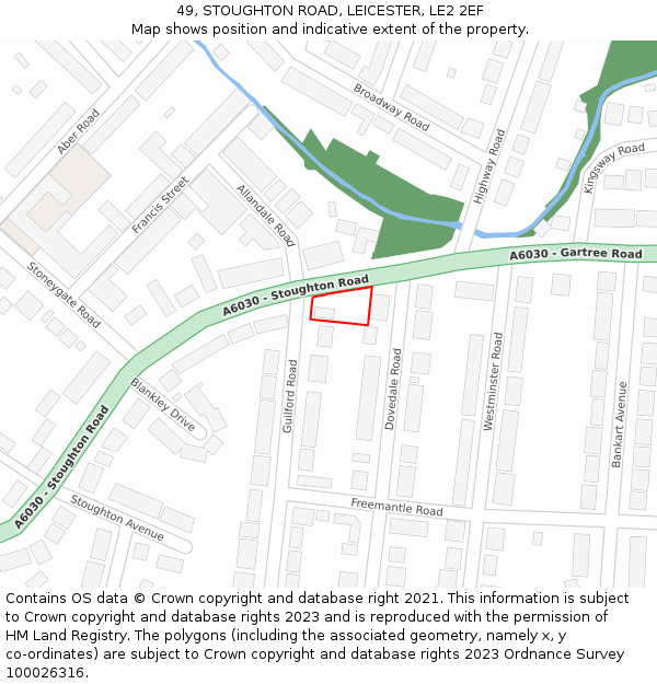 49, STOUGHTON ROAD, LEICESTER, LE2 2EF: Location map and indicative extent of plot