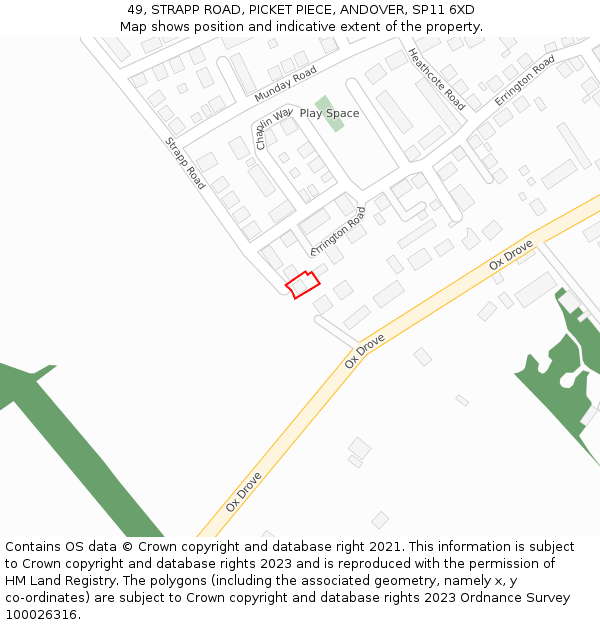 49, STRAPP ROAD, PICKET PIECE, ANDOVER, SP11 6XD: Location map and indicative extent of plot