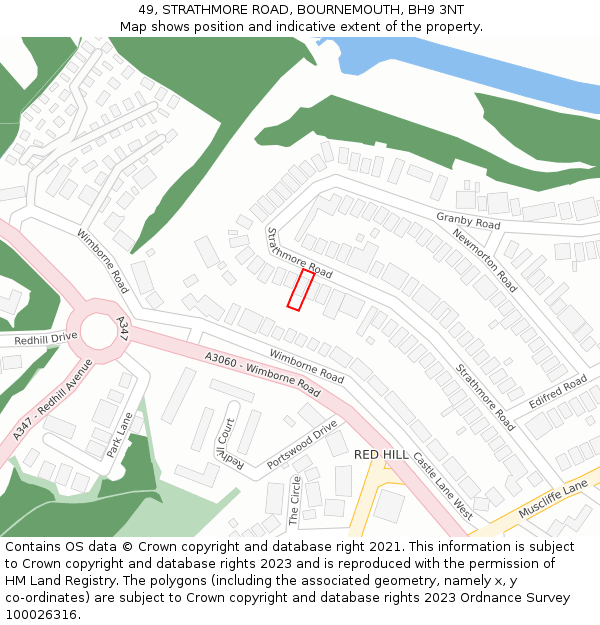 49, STRATHMORE ROAD, BOURNEMOUTH, BH9 3NT: Location map and indicative extent of plot