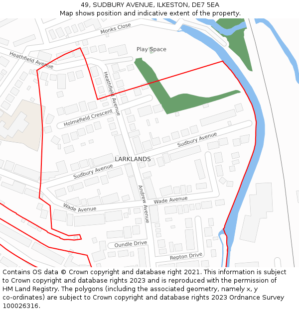 49, SUDBURY AVENUE, ILKESTON, DE7 5EA: Location map and indicative extent of plot