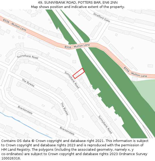 49, SUNNYBANK ROAD, POTTERS BAR, EN6 2NN: Location map and indicative extent of plot