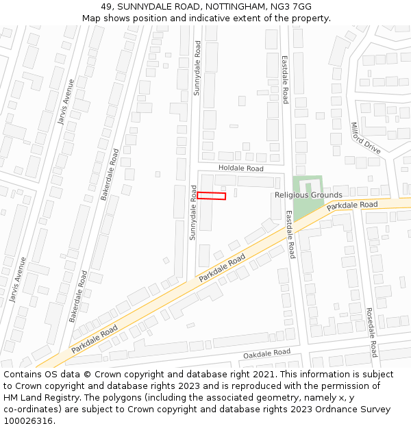 49, SUNNYDALE ROAD, NOTTINGHAM, NG3 7GG: Location map and indicative extent of plot