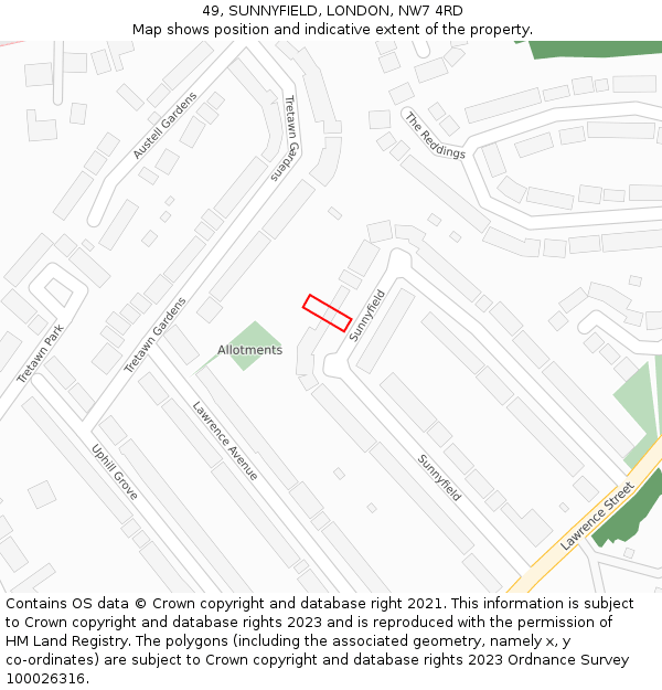 49, SUNNYFIELD, LONDON, NW7 4RD: Location map and indicative extent of plot