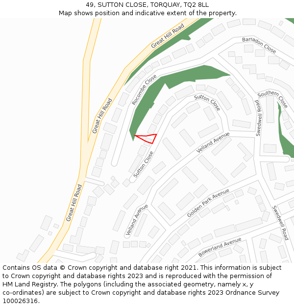 49, SUTTON CLOSE, TORQUAY, TQ2 8LL: Location map and indicative extent of plot