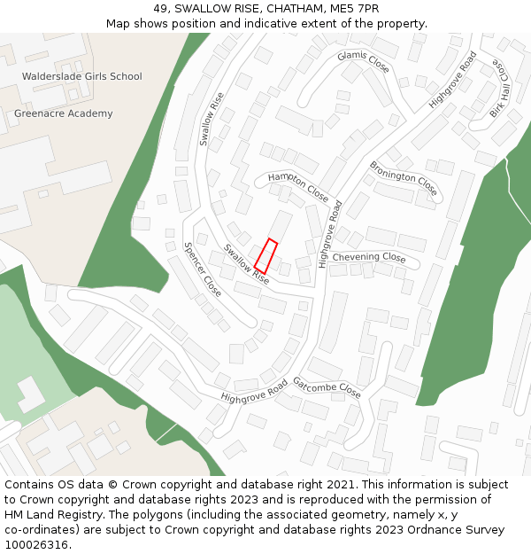 49, SWALLOW RISE, CHATHAM, ME5 7PR: Location map and indicative extent of plot