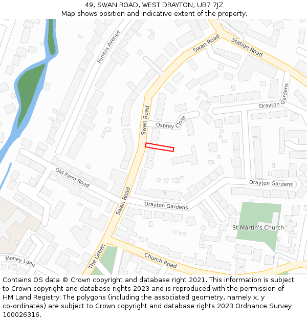 49, SWAN ROAD, WEST DRAYTON, UB7 7JZ: Location map and indicative extent of plot