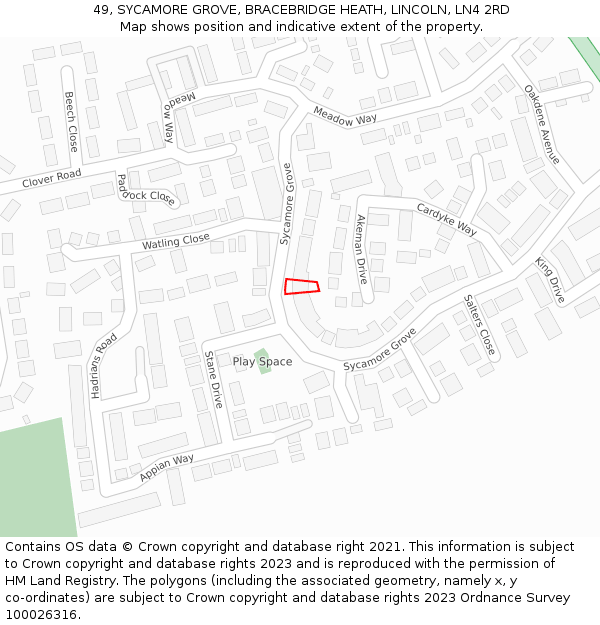 49, SYCAMORE GROVE, BRACEBRIDGE HEATH, LINCOLN, LN4 2RD: Location map and indicative extent of plot