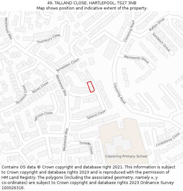 49, TALLAND CLOSE, HARTLEPOOL, TS27 3NB: Location map and indicative extent of plot