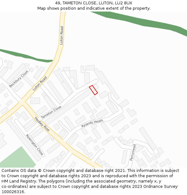 49, TAMETON CLOSE, LUTON, LU2 8UX: Location map and indicative extent of plot