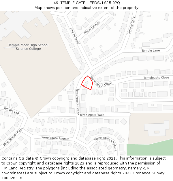 49, TEMPLE GATE, LEEDS, LS15 0PQ: Location map and indicative extent of plot