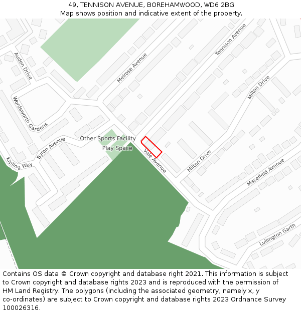 49, TENNISON AVENUE, BOREHAMWOOD, WD6 2BG: Location map and indicative extent of plot