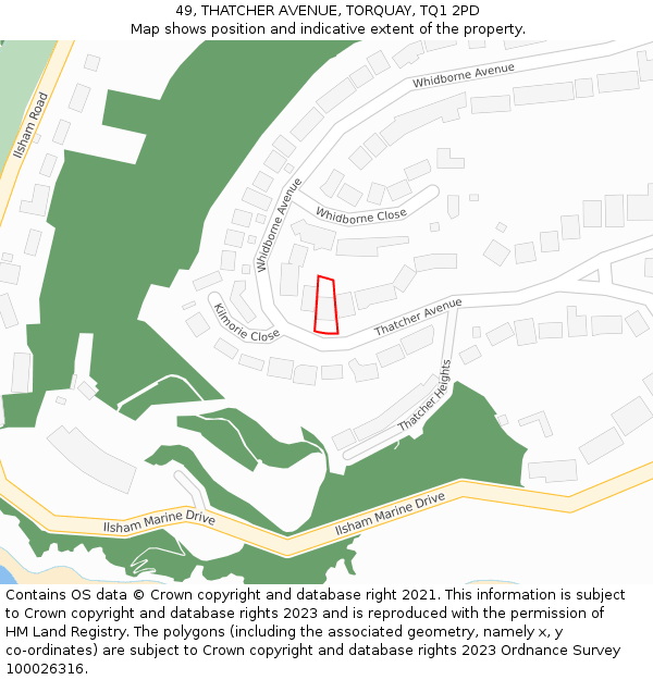 49, THATCHER AVENUE, TORQUAY, TQ1 2PD: Location map and indicative extent of plot