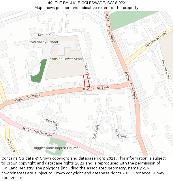 49, THE BAULK, BIGGLESWADE, SG18 0PX: Location map and indicative extent of plot