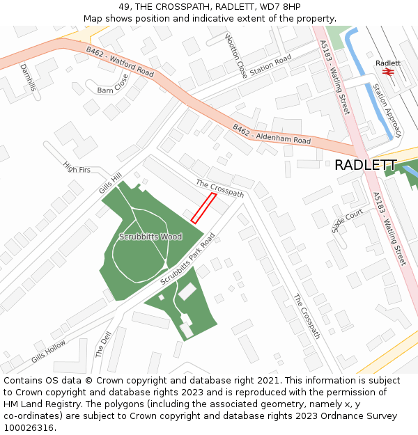 49, THE CROSSPATH, RADLETT, WD7 8HP: Location map and indicative extent of plot