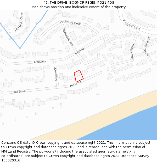 49, THE DRIVE, BOGNOR REGIS, PO21 4DS: Location map and indicative extent of plot